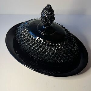 Indiana Glass Butter Dish MINT Vintage Black RARE Diamond Goth MCM Victorian